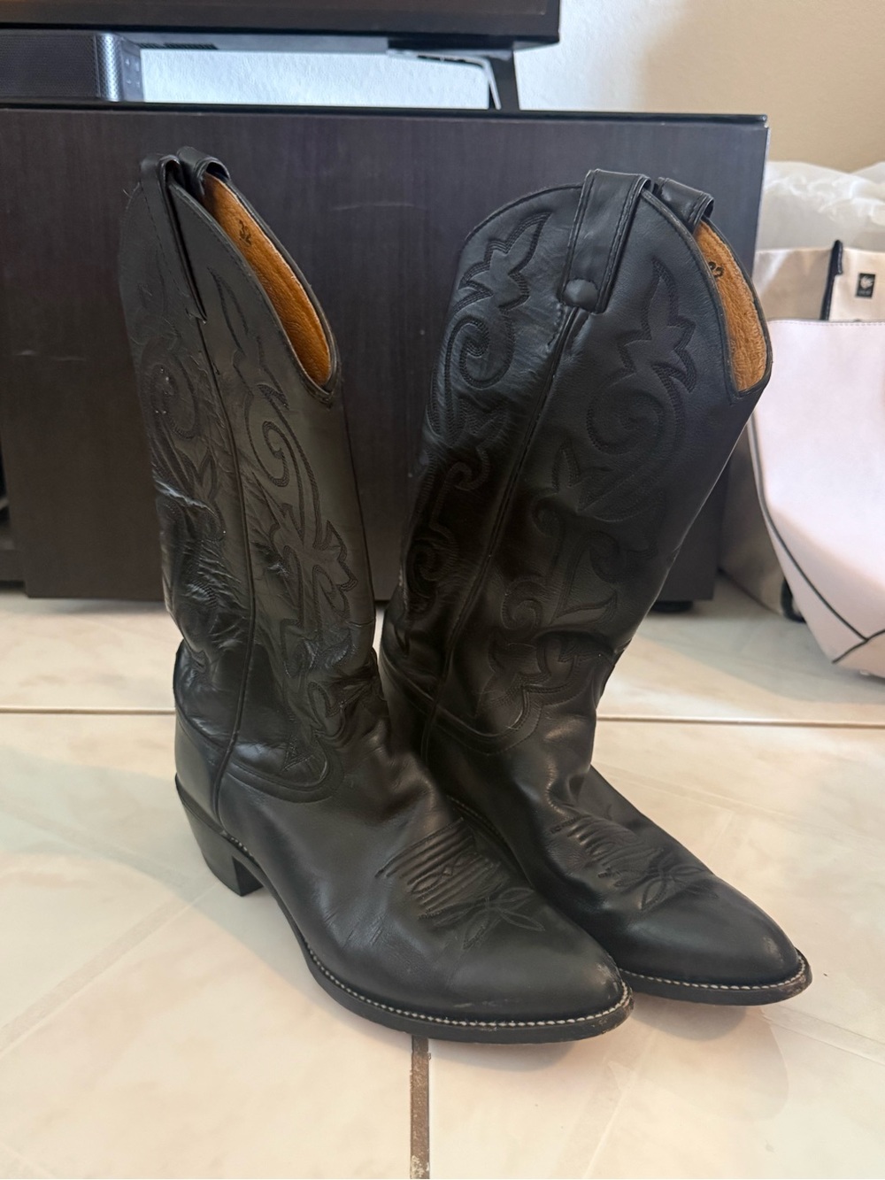 Justin Boots Black Leather Women's Embroidered Heeled Western Boots